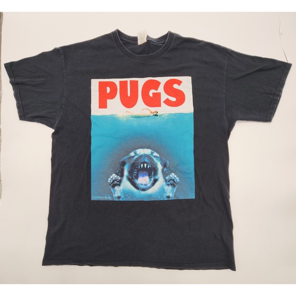 MENS COTTON FRUIT OF THE LOOM VTG BLACK TSHIRT PUG DOG JAWS XL